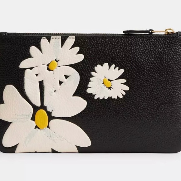 ❤️❤️NWT Coach Pebble Leather Wristlet With Floral Print - Black Multi❤️❤️ - Picture 2 of 12